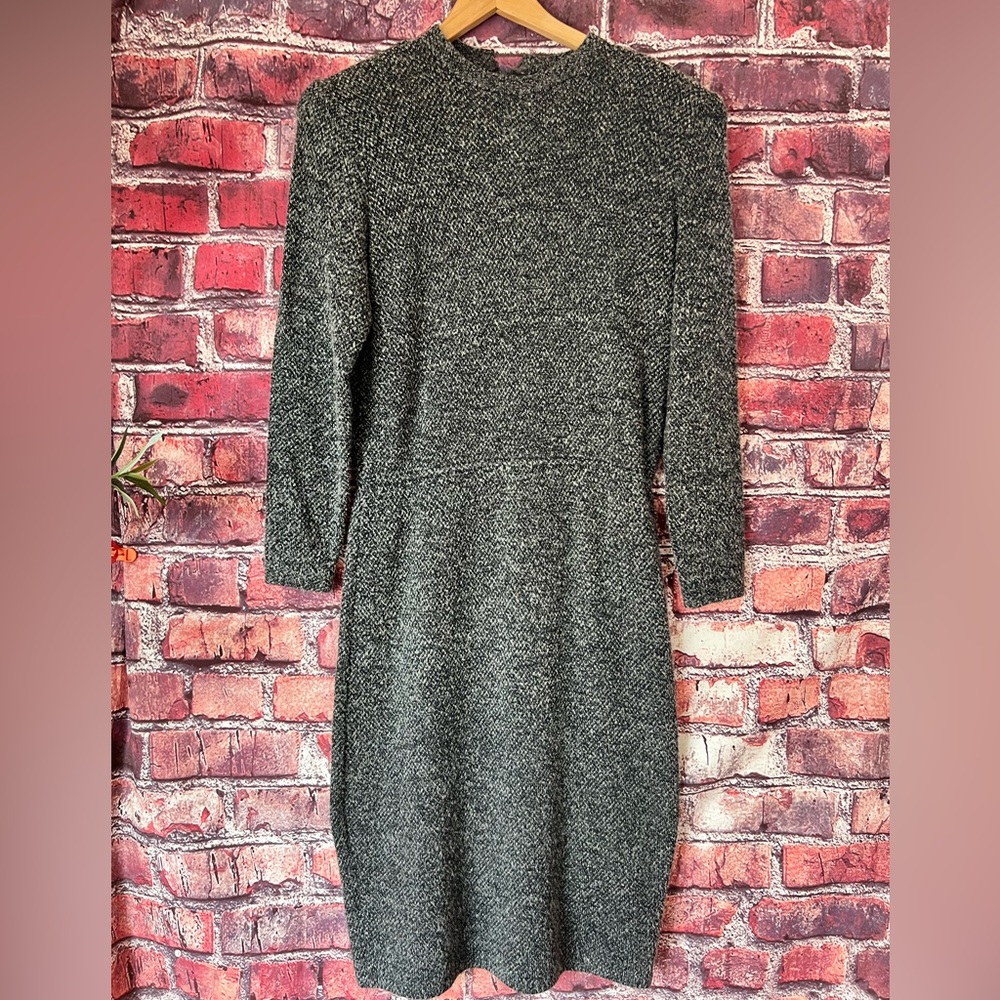 St. John Couture Santana Knit Dress 10 Vintage Gray Salt & Pepper